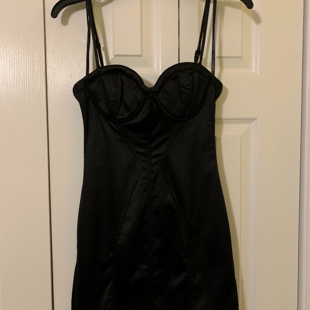 Small black satin Bebe mini dress